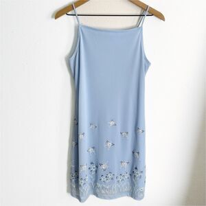 Vtg Y2K 90s Fairy Slip Dress Womens Large Baby Blue‎ Butterfly Sparkly Festival